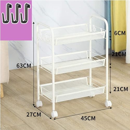 Image of Sulfar 3 Layer Multi Purpose Stainless Steel Rotating Kitchen Trolley Space-Saving Fruits Vegetables Storage Rack Organizer (White)