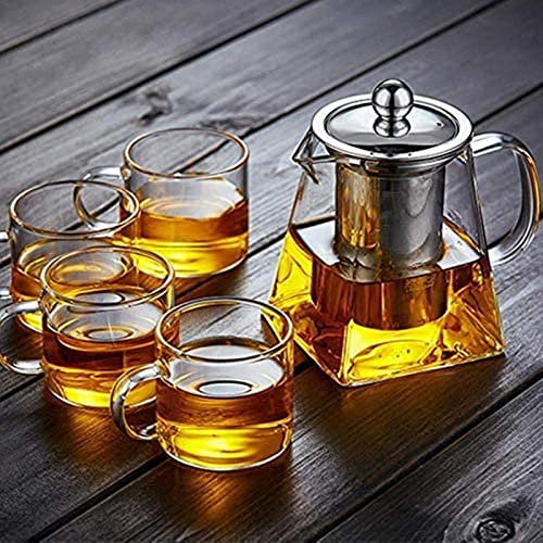 Bule de vidro com infusor de aço inoxidável e escovas de limpeza, bule de vidro resistente ao calor