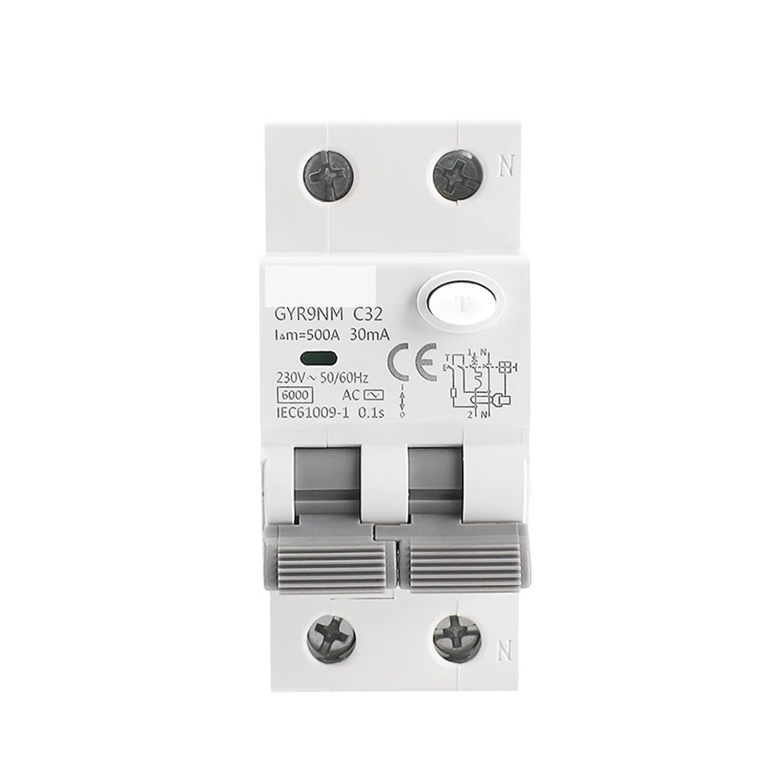 GYR9NM AC Type RCBO Magnetic Circuit Breaker with Over Current and Leakage Protection Din Rail 10A 16A 25A 32A 40A 1Pcs (Color : 300mA, Size : 2P 10A)