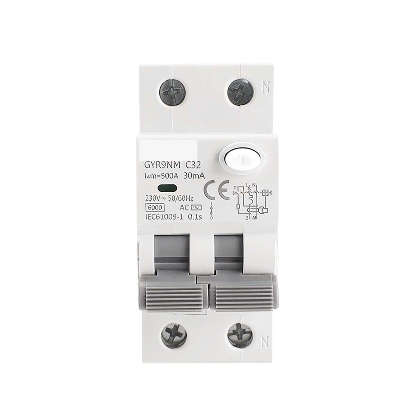 GYR9NM AC typ RCBO magnetyczny wyłącznik ochronny z zabezpieczeniem przed przeciążeniem i wyciekiem, szyna DIN 10 A, 16 A, 25 A, 32 A, 40 A, 1 szt. (100 mAh, 2P 25 A)
