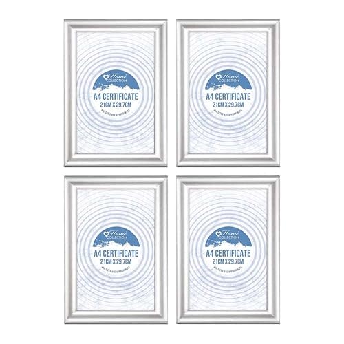 Image of M1SS (Set of 4) - A4 Silver Photo Frame Glass Front A4 Size Wood Picture Frames Certificate Posters Freestanding and Wall Mountable, 21cm x 29.7cm Picture Frame Set for Home Office Wall Décor