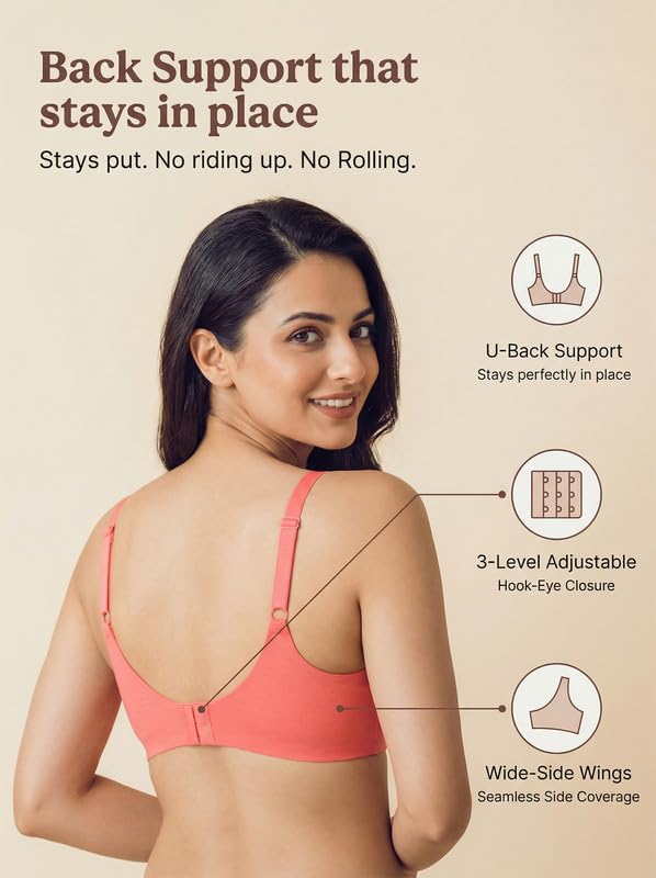 Image of Tweens Cotton Padded Bonded Bra for Women | Full Coverage Wire-Free Bra | Seamless No-Dig Comfort | Breathable Cotton | Elastic-Free Bottom Band & Side Wings | Pack of 1|