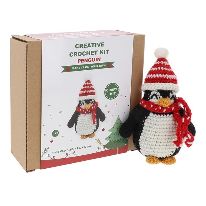 Shudehill Giftware Creative Christmas Crochet Kits Perfect for Learning or Experienced Crocheters - Penguin, Snowman, Santa & More! (Penguin)