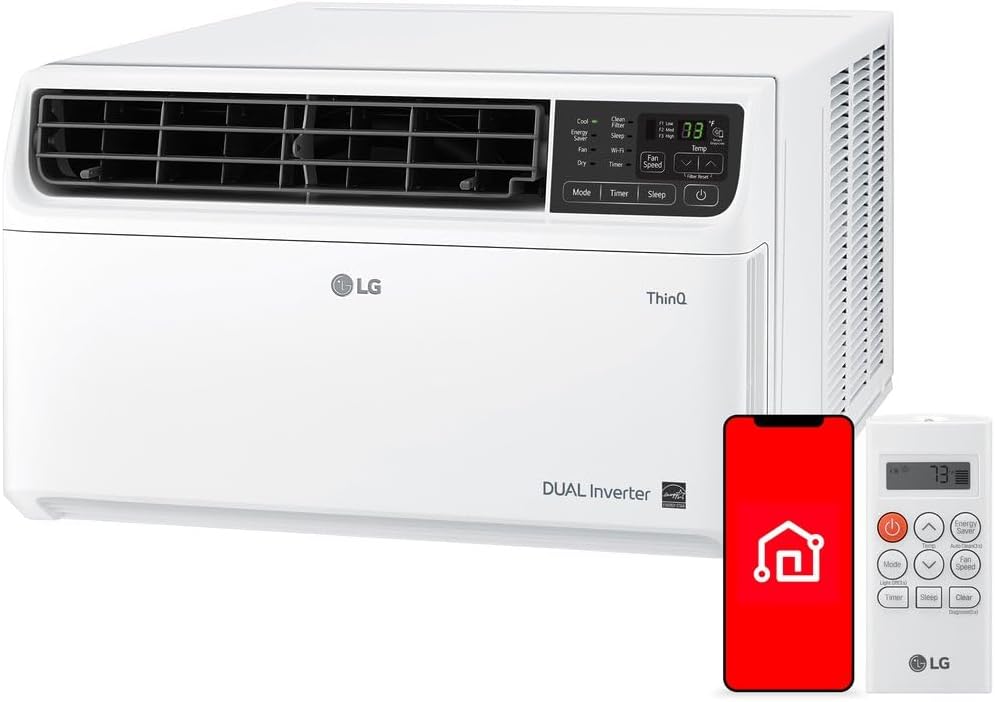 10,000 BTU Smart Window Air Conditioner, 115V, Cools 450 Sq. Ft. for Bedroom, Living Room, Apartment, Dual Inverter, Quiet Operation, Energy Star, works with LG ThinQ, Amazon Alexa and Hey Google