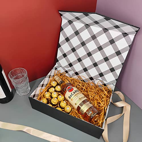 Tekhoho Grand Boîte Cadeaux Noir, Boite Cadeau Magnetique avec Couvercle, Vide Décorative Boîte avec Ruban et Carte pour Mariages Anniversaire et Présent, Doublure à Carreaux, Couvercle en V - Image 7