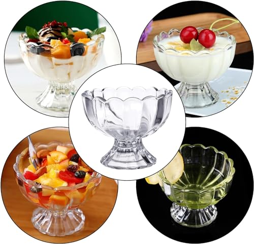 Image of MARTVIA 300ML Ice Cream Glasses Cups Dishes for Desserts, Milkshake,Fruit and Pudding Glass Serving Bowls, Perfect for Home, Restaurants and Parties Dishwasher Safe (Lotus Cups- A, Set of 6)