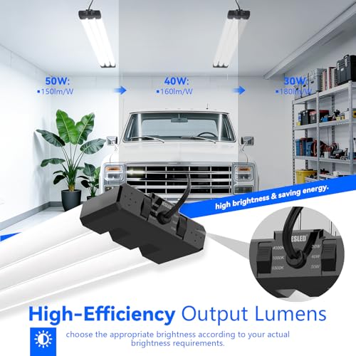 Image of JESLED LED Shop Lights 4FT 7500LM, 3CCT & 3 Wattage Adjustable, ETL | 3CCT 4000K, 5000K & 6500K, 30W /40W /50W Selectable, Linkable for Garages & Workshops, Ceiling or Hanging Mount, 4 Pack