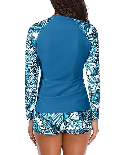 Image of Daci Women Two Piece Rash Guard Long Sleeve Swimsuits with Short UPF 50+ | UPF 50+,High Waisted Short,Long Sleeve,High Neck,Built-in Brief,Quick Dry
