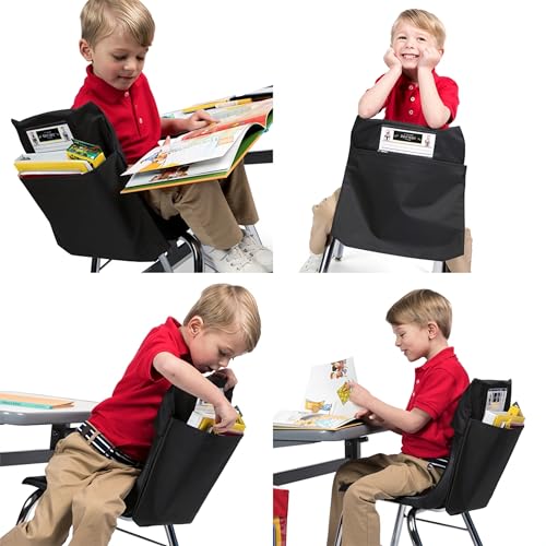 Image of Seat Sack Student Chair Storage Pocket - 15 inch, Double Pocket, Classroom Organizer for Student Desks, Durable Over-the-Chair Storage, Black, 1-Pack
