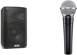 ALTO PROFESSIONAL TX310 – 350W Active PA Speaker with 10 Inch Woofer for Mobile DJ and Musicians & Shure SM58 Cardioid Dynamic Vocal Microphone with Pneumatic Shock Mount, Spherical Mesh Grille