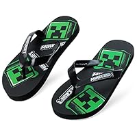 Minecraft Boys Sliders or Flip Flops for Beach and Pool - Boys Gifts (Black Flip Flops, 10-10.5 UK)