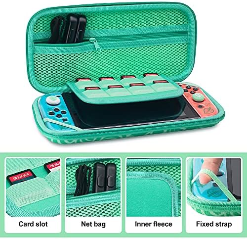 Switch Carrying Case for Animal CrossingBRHE 10 in 1 Accessories Bundle Protective Storage Bag with Dockable Clear Cover Leaf Crystal Shell/ Screen Protector/ Cute Thumb Grips for Nintendo Switch