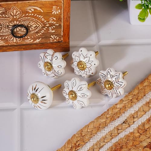 Ajuny Set of 20 Ceramic Knobs White and Gold Cupboard Door Drawer and Furniture Pulls for Kitchen Cabinets Bathroom Dresser Handmade Pottery Decorative Handles Knobs by Ajuny - Image 6