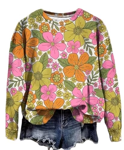 AIMITAG Fall Wildflower Sweatshirt Women Casual Long Sleeve Printed Flowers Shirts Boho Cottagecore Floral Autumn Pullover(Medium,Multicolour4)