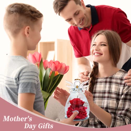 ANLUNOB Mothers Day Larger Angel Rose Gifts for Mom Grandma,Birthday Gifts for Women Mom,Mothers Day Real Rose Gifts for Mom from Daughter,Preserved Real Rose Angel Figurine with I Love You Necklace