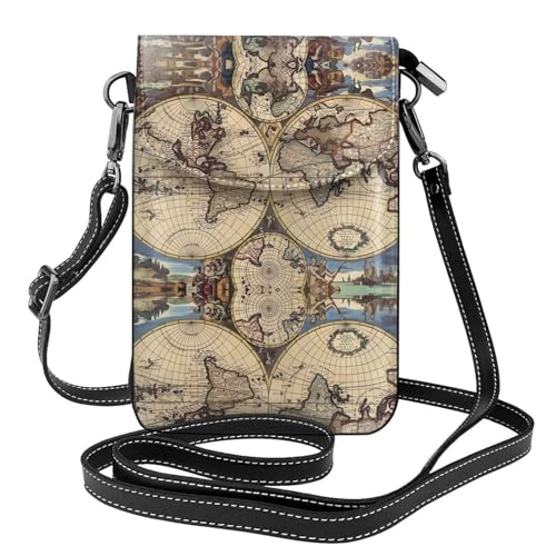 Ancient Map World Globe Small Crossbody Bags, Printed Cell Phone Purse with Card Slots, Shoulder Handbag with Strap