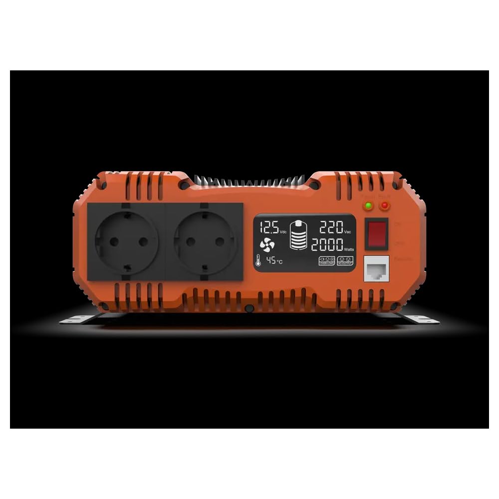 2500W(5000W Peak Power) Car Power Inverter 12v to 220v Pure Sine Wave Voltage Transformer Power Converter with LCD Display and 2 EU Sockets Inverter For Home and RV with Remote Controller 3M Cable