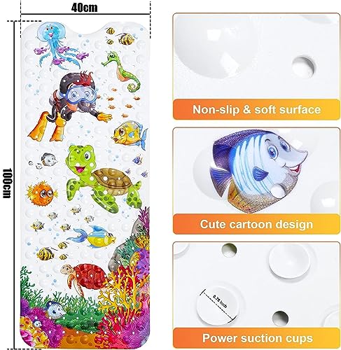 LATERN Bathtub Mat for Kid, 100CM x 40CM Extra Long Bath Tub Mat Anti Slip Shower Mat with Suction Cups and Drain Holes for Bathroom Wet Floor - Machine Washable (Explorer) - Image 2