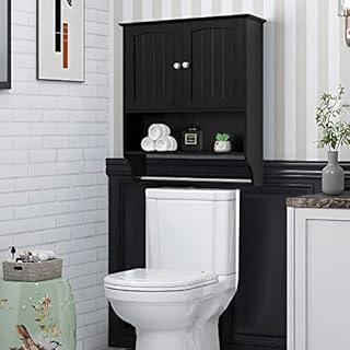 Iwell Black Bathroom Wall Cabinet with 1 Adjustable Shelf & Double Doors, Medicine Cabinet for Bathroom, Wall Mounted Bathroom Cabinet, Black