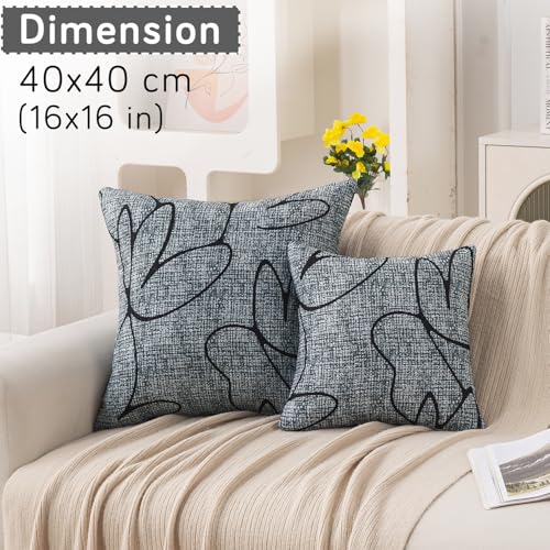 Image of HOKIPO 'Elira Series' Printed Quilted Cushion Cover for Sofa 16x16 Inches, Set of 2, Intense Grey Abstract Floral (AR-6231-C2*2)