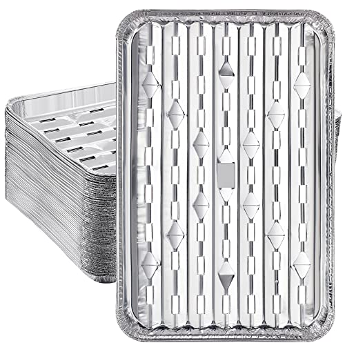 Seewey 50 Pack Aluminum Grill Pans 9x13 Inch, Broiler Pans for Oven, Disposable Aluminum Grill Liners with Holes with Ribbed Bottom Surface for BBQ Foil Drip Roast Trays by SEEWEY - Used condition - US$28.22