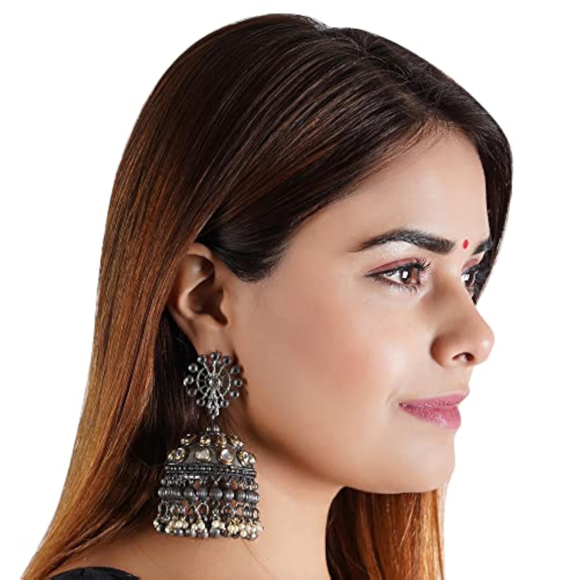 Women's Ethnic Style Black Oxidised Jhumka Earrings, Designer German Silver