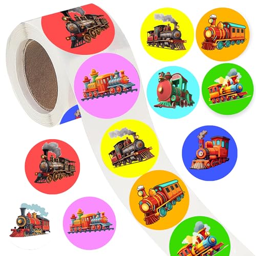 PIBIPAID 500 Pcs Train Party Roll Stickers-Transportation Traffic Baby Shower Birthday Party Favors Supplies Decorations Goodie Bag Stuffers Prize Labels