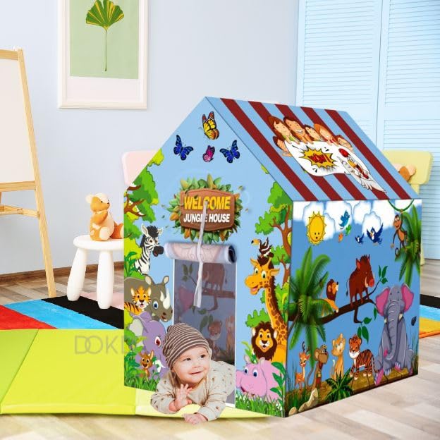 Image of Kids Play Tent House for Boys & Girls | Foldable Toy House for Indoor & Outdoor Fun | Tent House for Kids 2 to 6 Years | Portable Playhouse Kids House Tent (Jungle Tent House)