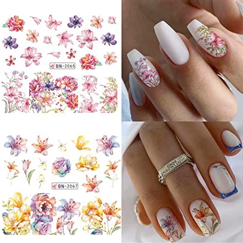 Yosomk 12 Sheets Flower Nail Art Stickers Decals Butterfly Orchid Nail Decals Spring Nail Stickers For Nail Art Supplies Water Transfer Nail Accessories Colorful Design For Women Diy Nail Decorations.… #TOP1