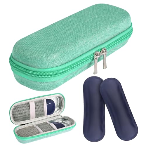 ACWOO Bolsa Enfriadora de Insulina, Bolsa Viajera para Diabéticos Nevera Medicamientos Estuche, Portátil Estuche para Enfriador de Insulina, Mini Enfriador Medicamentos con 2 Bolsas de Hielo (Verde)
