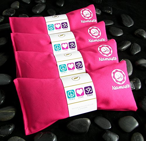 Yoga Eye Pillows - Unscented Eye Pillows - Namaste Hot Cold for Stress, Meditation, Spa, Relaxation Gifts - Made in USA by Happy Wraps - Set of 4 - Pink Cotton