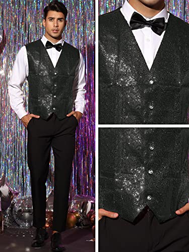Lars Amadeus Sequin Waistcoat for Men's V-Neck Sleeveless Disco Sparkly Suit Vest4