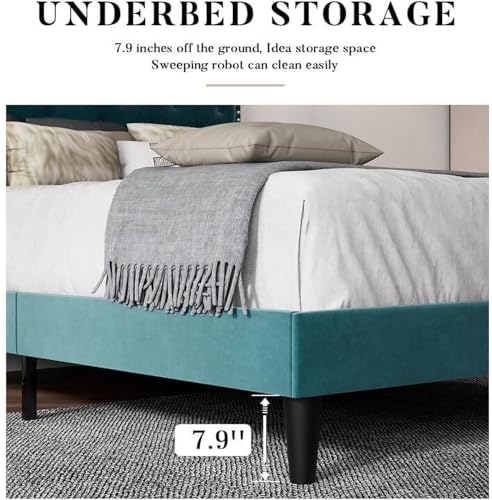 Image of Wooden Modern Upholstered King Size Bed for Bedroom | Wooden Double Bed Without Storage | Platform Cot Upholstered Bed with Upholstery Fabric | Engineered Wood | 6.5 x 6 Ft | Green Oliver