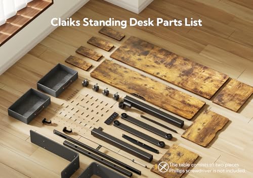 Image of Claiks Standing Desk with Drawers & Wheels, 2 Height Shelf 63 inch Rustic Brown