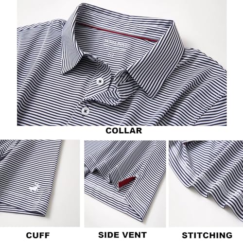 Image of Mens Golf Shirt Moisture Wicking Dry Fit Performance Sport Short Sleeve Striped Golf Polo Shirts for Men
