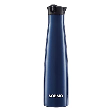 Amazon Brand - Solimo 650ml Stainless Steel Vacuum Insulated Sleek Bottle with Sipper | Ergonomic Design, Leak-Proof, 24 Hours Hot and Cold | for Work, Home, Commute and Travel | Navy Blue