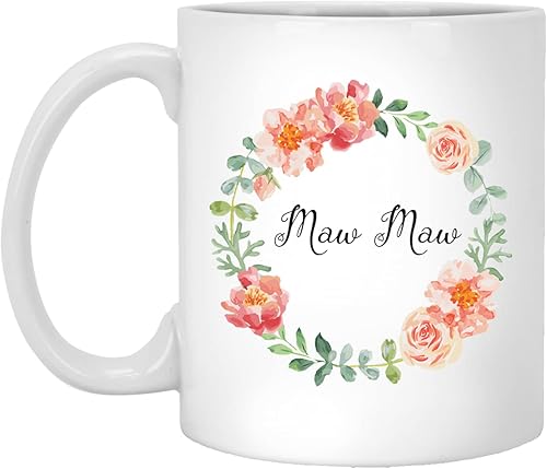 Taza de café Maw Maw Maw - Taza de café Maw Maw Maw - Regalo para el día de la madre - Taza de café con flores de acuarela Maw Maw - Idea de regalo