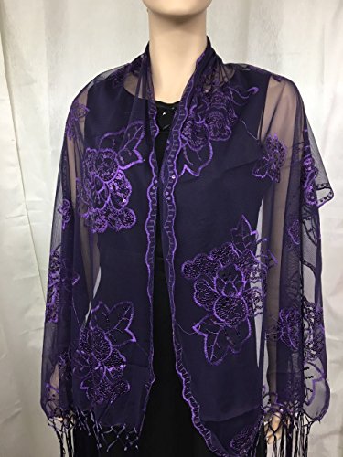 Purple Sequin Beaded Shawl with tassle Wedding Party Gift Evening Wrap/wedding/new Year Eve/Formal Event/