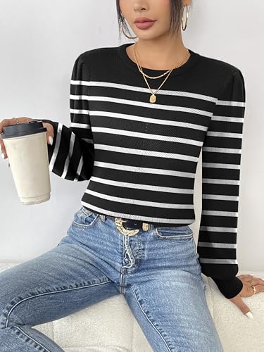 Image of Zeagoo Womens Sweaters Fall 2026 Dressy Casual Long Sleeve Shirts Ribbed Knit Winter Outfits Puff Pullover Jumper Tops