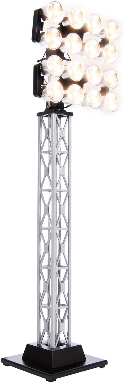 Lionel Plug-Expand-Play O Gauge Double Floodlight Tower – Model Train Operating Accessory with 16 LED Lights & Tilting Heads for FasTrack Layouts, Age 14+