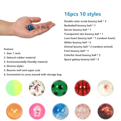 Image of Small Bouncy Balls for Kids Treasure Box Toys for Kids Classroom Party Favors Birthday Gift Treasure Box Prize Easter Egg Goodie Bag Pinata Stuffers Party Bag Fillers for Kid Boy Girl 3-5 4-8 (16pcs)