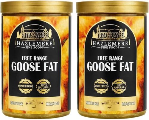 Hazlemere Fine Foods Free Range Goose Fat 2 x 375ml Premium Cooking Fat for Roasting Frying & Gourmet Flavour