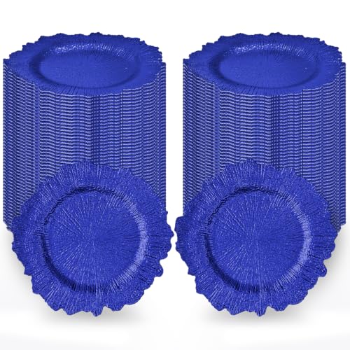 Tomeurperf Royal Blue Charger Plates Bulk 100Pcs - 13" Elegant Royal Blue Chargers for Dinner Plates, Wedding & Event Decorative Charger Plates Set