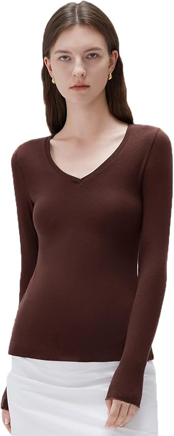 SUUKSESS Cloud Cashmere Women V Neck Long Sleeve Shirt Soft Knit Tops