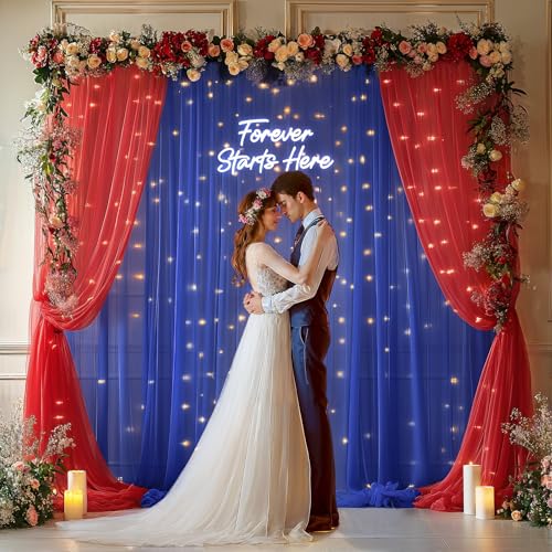 PARTISKY 10x10ft Tulle Backdrop Curtain with Lights String for Parites, Sheer Backdrop Curtains for Wedding Baby Shower Birthday Party Photo Shoot Decorations - Image 5