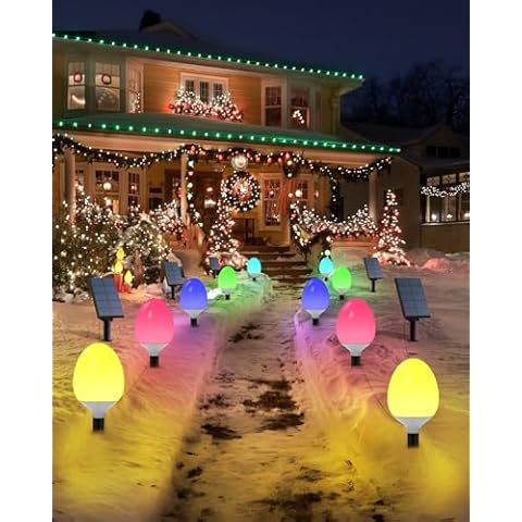 FALOVE Solar Christmas Lights, Color Changing Solar Lights Outdoor Waterproof, Solar Christmas Path Lights for Tree Pathway Outside Garden Walkway Lawn Patio Yard Decoration 2 Lights in 1 Cover