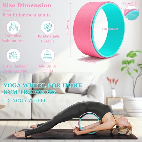 Yoga Wheel Set - Back Pain Relief & Stretching, Blocks 2 Pack With Strap, Deep Tissue Massage Foam Roller, Exercise Balls - Image 3