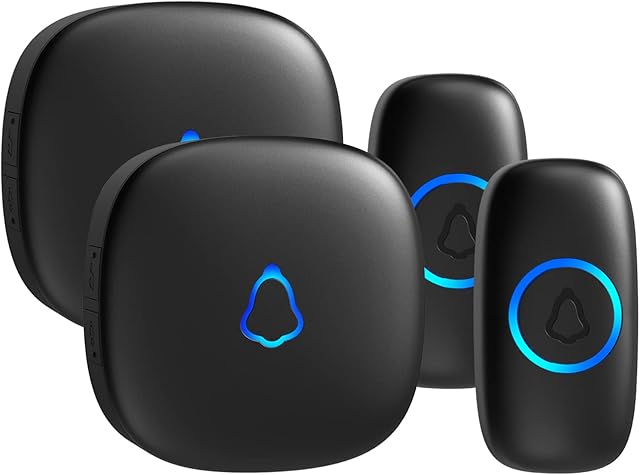 SECRUI Wireless Doorbell, Waterproof Plug in Doorbell with 2 Receivers Cordless Chime Kit Battery Operated at 300m Range 2 Transmitters 52 Chimes 5 Volume Levels LED Flash for Home, Office, School