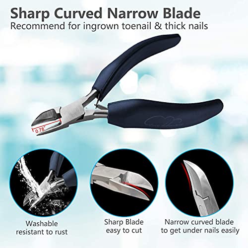 Nail Clippers For Thick Or Ingrown Nails, Professional Podiatrist Toe Nail Clippers For Seniors Or Men, Super Sharp Stainless Steel Curved Pedicure Tool Large Easy Grip Rubber Handle Nail Nippers Blue #TOP2