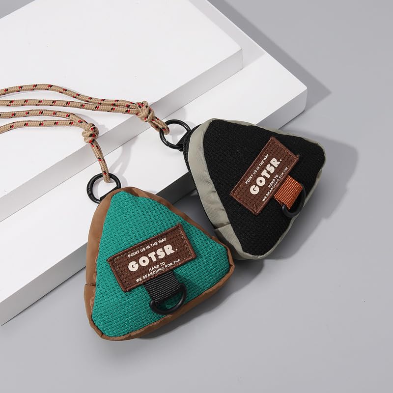 FUNSEED Coin Bag Triangle Square Key Holder with Adjustable String Organizer Earphone Bag (Black)4